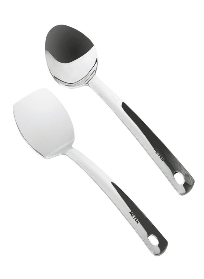 Meyer Stainless Steel Kitchen Tools Set of 2 Pieces - Turner 32cm & Slotted Turner 33cm| Kitchen Tools for Home | Steel Turner for Cooking, Silver - Image 1